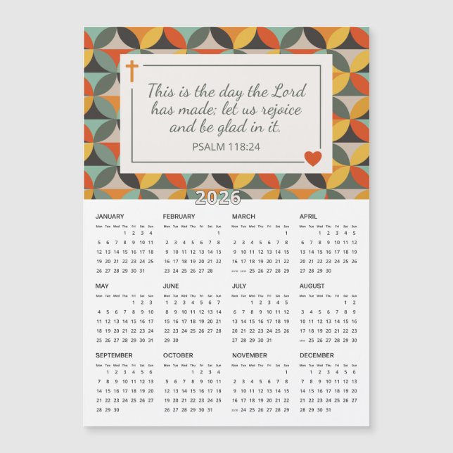2026 Psalm 118:24 Retro Circles Magnetic Calendar (Framsida)