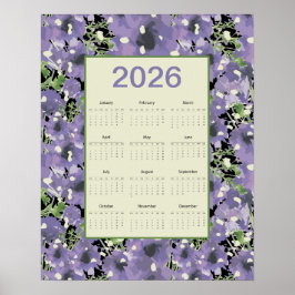 2026 Purple Flowers Wall Calendar Poster