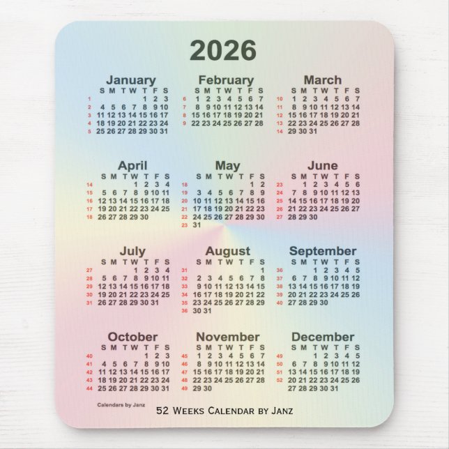 2026 Rainbow Cloud 52 Week Calendar av Janz Musmatta (Framsidan)