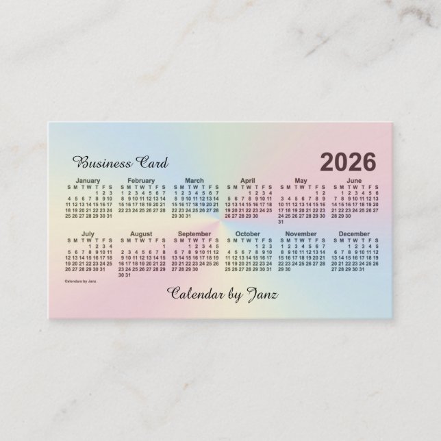 2026 Rainbow Cloud Calendar av Janz Visitkort (Framsida)