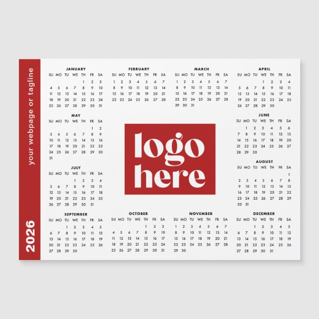 2026 Red Business Logo Magnetic Calendar (Framsida)
