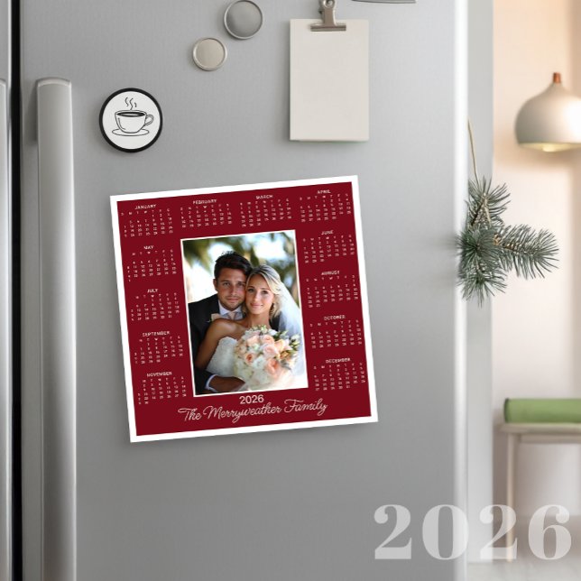 2026 Red Photo Magnetic Calendar-Helgdag (Skapare uppladdad)