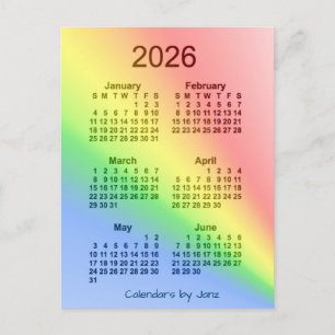 2026 Regnbåge 6 månaders Mini-kalender från Janz Vykort
