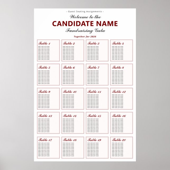 2026 Republican Fundraiser Gala Red Seating Chart Poster (Framsidan)