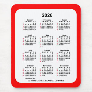 2026 Röd 52 veckors ISO-kalender av Janz Two Tone Musmatta