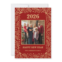 2026 Röd & Antik-Guld Familj Nyår Foto