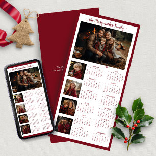 2026 Röd Enkel Modern Helgdag Foto Kalender Julkort