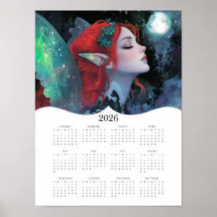 2026 Röd Grönt Fairy Fantasy Fullt Year Calendar Poster