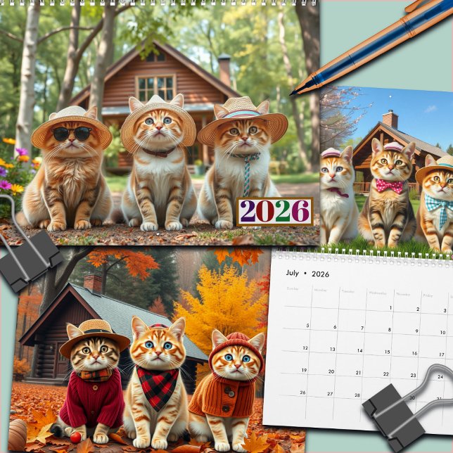 2026 Roliga Katter i Preppy Kläder och Hattar Kalender (Skapare uppladdad)