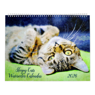 2026 Roliga Late Sova Katt Avslappnande Katt Älska Kalender