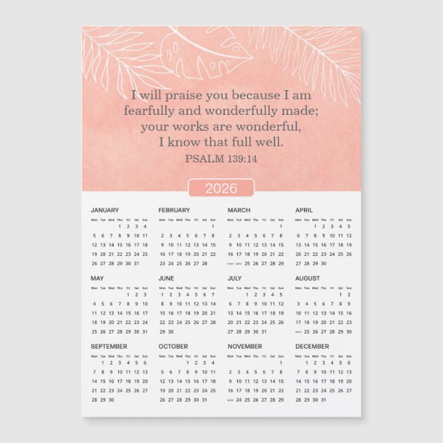 2026 Rosa Watercolor Psalm 139:14 Magnet (Framsida)