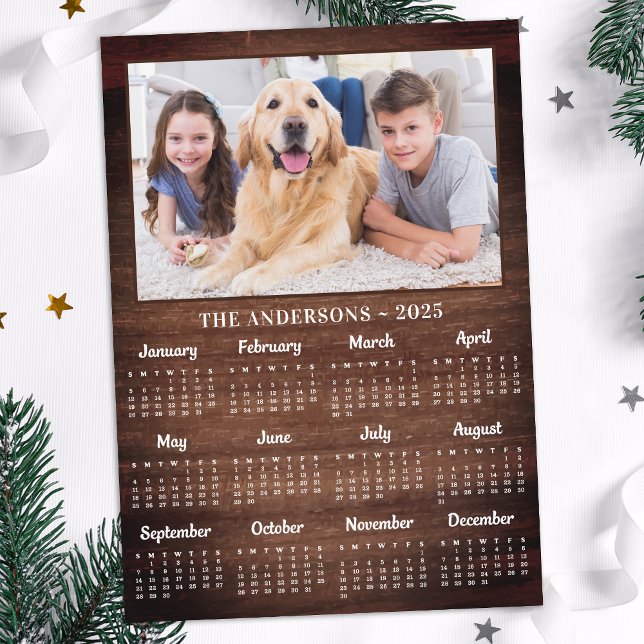 2026: Rustic Family Pet Hund 12 månaders fotomalen Julkort (Skapare uppladdad)