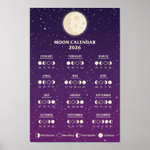 2026 Rymd Lunar Cycles Galaxy Månfas Kalender Poster