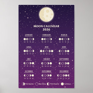 2026 Rymd Lunar Cycles Galaxy Månfas Kalender Poster