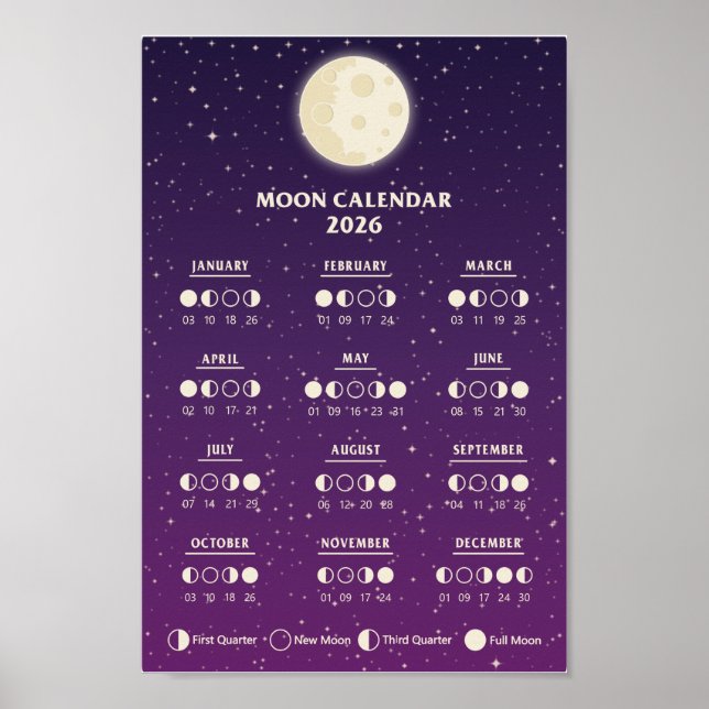 2026 Rymd Lunar Cycles Galaxy Månfas Kalender Poster (Framsidan)