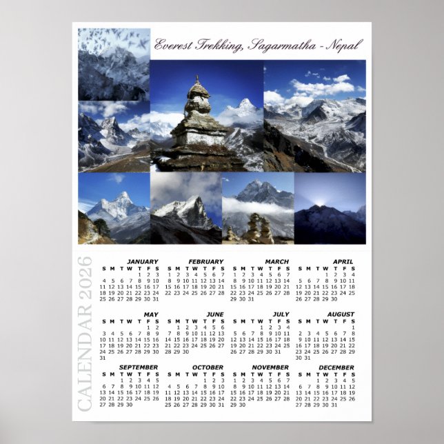 2026 Sagarmatha Calendar, Everest Trekking Poster (Framsidan)