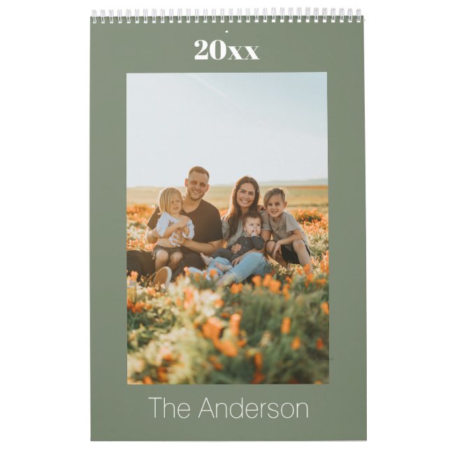 2026 Sage Green Custom Family Photo Kalender (Omslag)