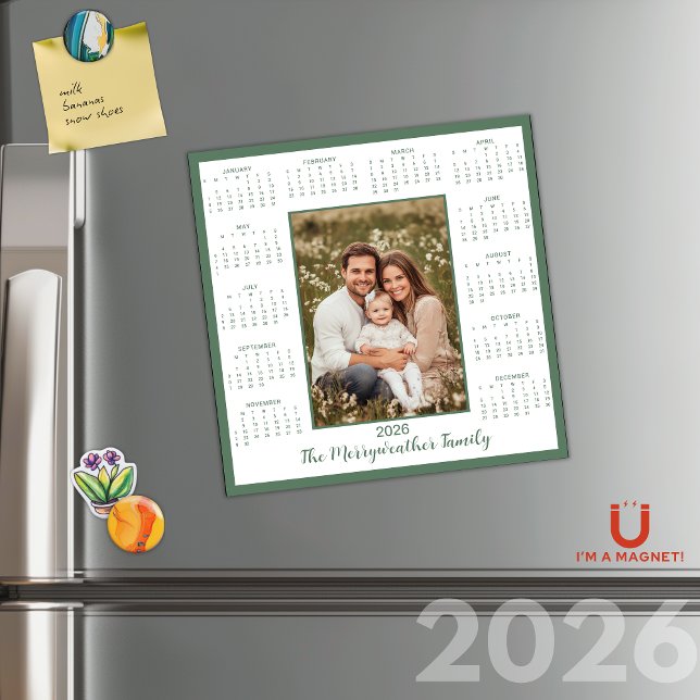 2026 Sage Grönt Photo Magnetic Calendar (2026 Sage Green Photo Magnetic Calendar)