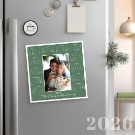 2026 Sage Grönt Photo Magnetic Calendar Helgdag
