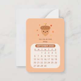 2026 September Månad Kawaii Motiverande Kalender Anteckningskort