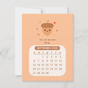 2026 September Månad Kawaii Motiverande Kalender Vykort