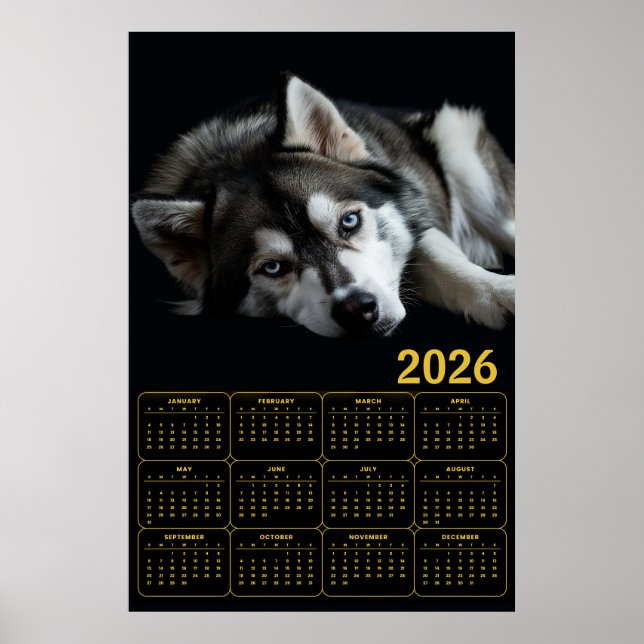 2026 Siberian Husky-kalender  Poster (Framsidan)