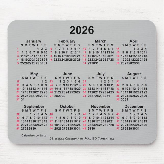 2026 Silver 52 veckor ISO Calendar av Janz Musmatta (Framsidan)