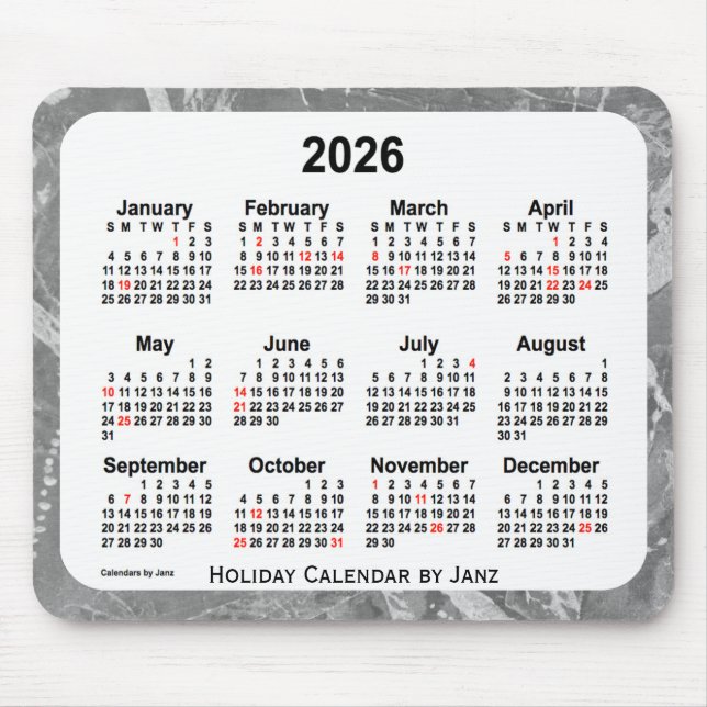 2026 Silver Art Calendar av Janz Mouse Pad Musmatta (Framsidan)