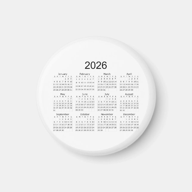 2026 Simple Minimalist Calendar Magnet (Framsidan)