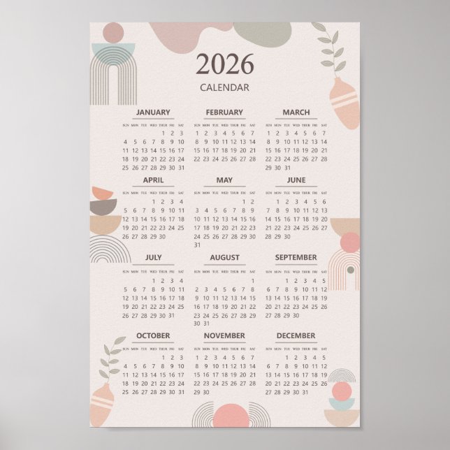 2026 Skandinavisk kalender Boho Aesthetic Beige Poster (Framsidan)