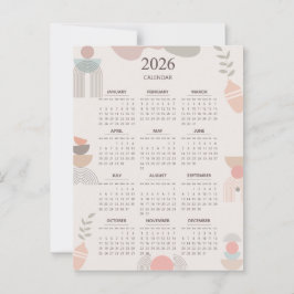 2026 Skandinavisk Kalender Boho Estetik Beige Vykort