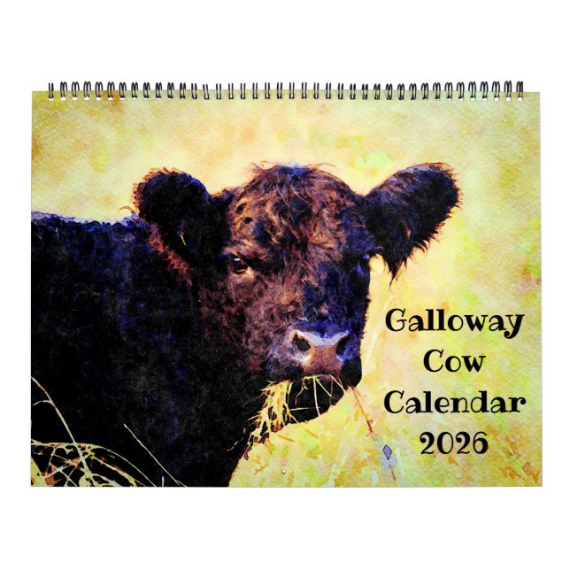 2026 Söt Galloway Ko Boskap Akvarell Målning Kalender (Omslag)