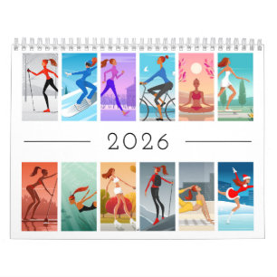 2026 Sport Fitness Ung Kvinna Färgrik Kalender