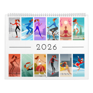 2026 Sport Fitness Ung Kvinna Färgrik Kalender