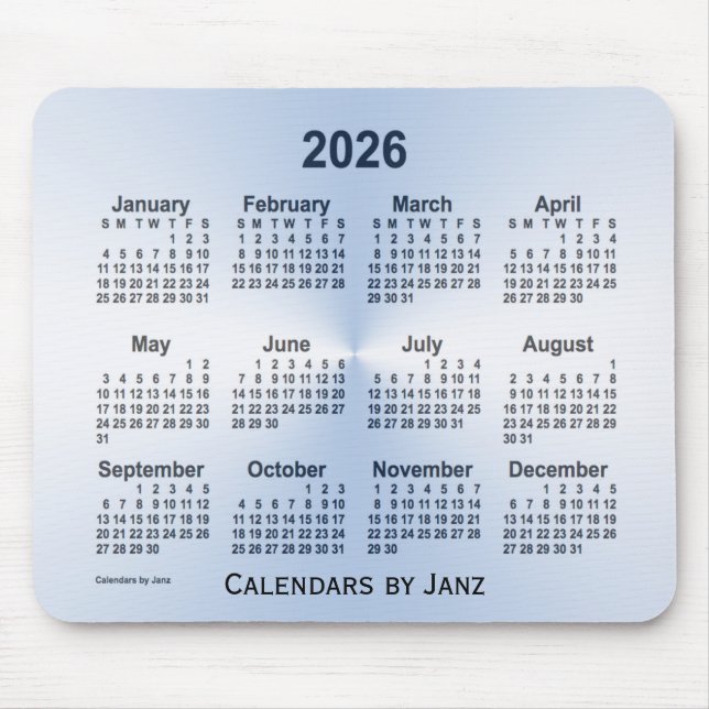 2026 Stålblå kalender av Janz Mouse Pad Musmatta (Framsidan)