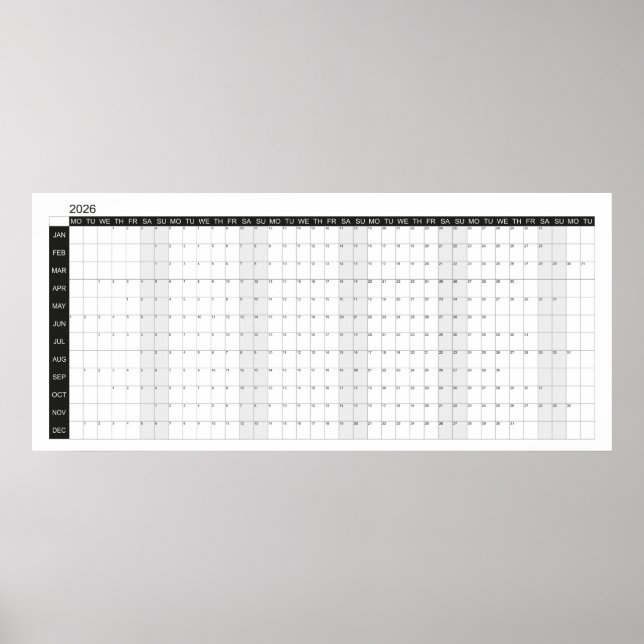 2026 Stor Svart-vit Väggkalender Planner  Poster (Framsidan)