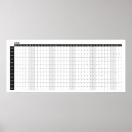 2026 Stor Vägg Svart och Vitt Planerare Poster