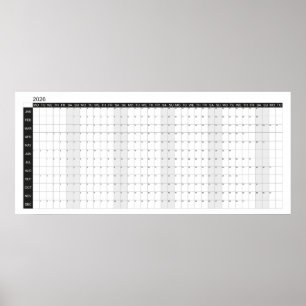2026 Stor Vägg Svart och Vitt Planerare Poster