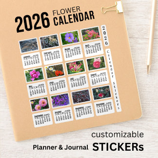 2026 SU-kalender Blomsterfärgad vinyl-Anpassningsb Klistermärken