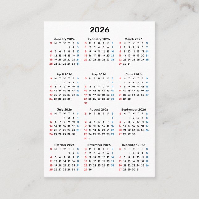 2026 Sunday Calendar Thank You Purchase Visitkort (Framsida)