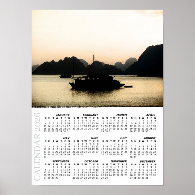 2026 Sunset Calendar, Halong Bay, Vietnam Poster (Framsidan)