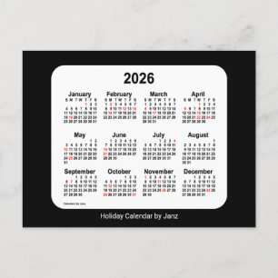 2026 Svart Holiday Mini Kalender av Janz Helg Vykort