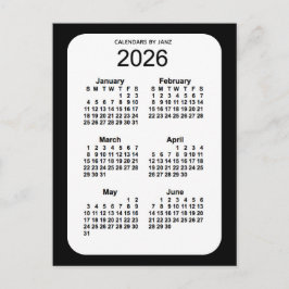 2026 Svarta 6-månaders mini-kalender från Janz Vykort