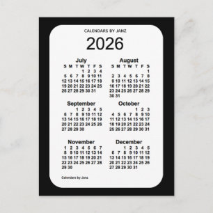 2026 Svarta 6-månaders mini-kalender från Janz Vykort