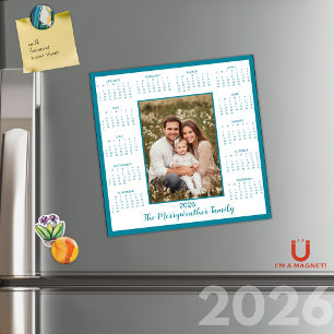 2026: Teal Blue Photo Magnetic Calendar