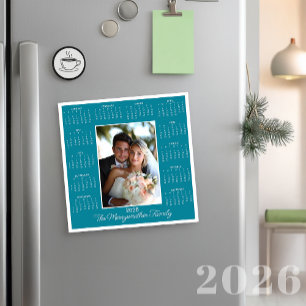 2026 - Teal Magnetic Calendar Photo Helgdag Card