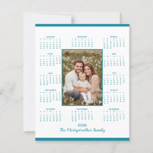 2026 Tealblå Fotokalender Semesterkort