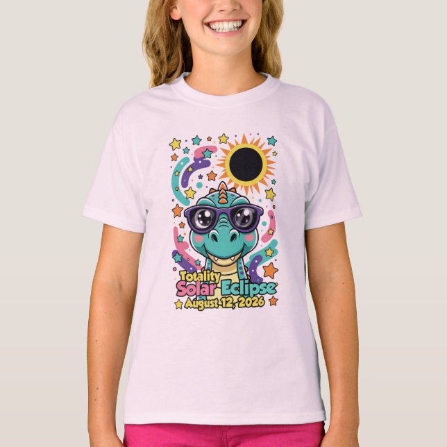 2026 Total Solförmörkelse Dinosaurie Barn T-Shirt (Framsida)