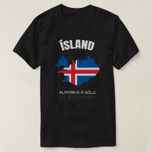 2026 Totalt Solar Eclipse Ísland Flagga T-Shirt