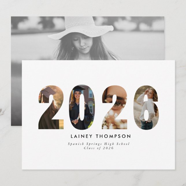 2026 Typography 4 Image Graduation Announcement Inbjudningar (Fram/baksida)